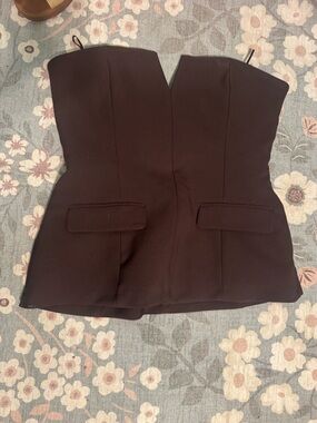 H&M brown Strapless Peplum Bustier Top